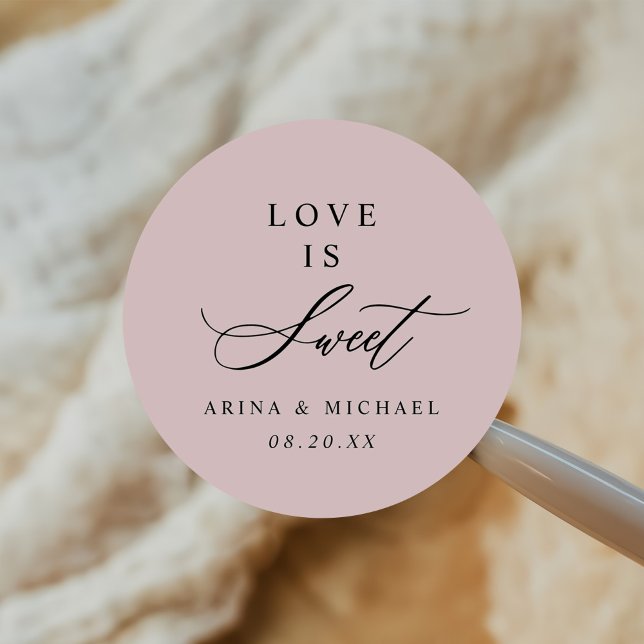 Love Is Sweet Wedding Favour Classic Round Sticker (Creator Uploaded)