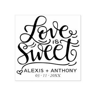 Love is sweet - wedding favour stamp personalized