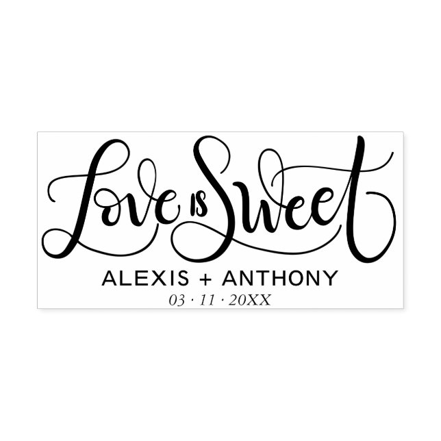 Love is sweet - wedding favour stamp personalized (Imprint)