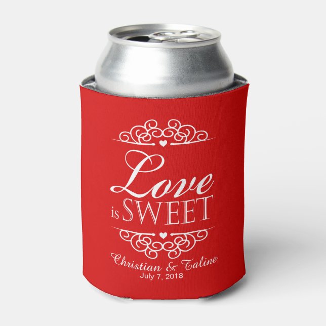 Love Is Sweet Wedding | red Can Cooler (Can Front)