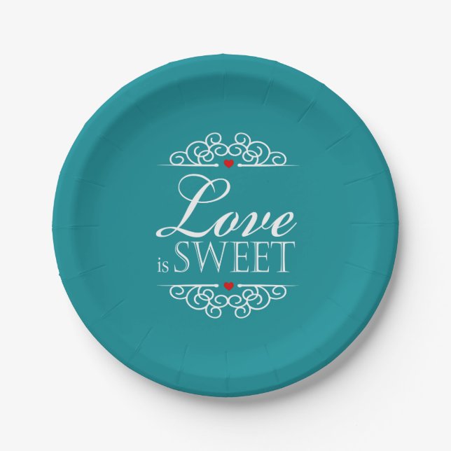 Love Is Sweet Wedding | teal Paper Plate (Front)