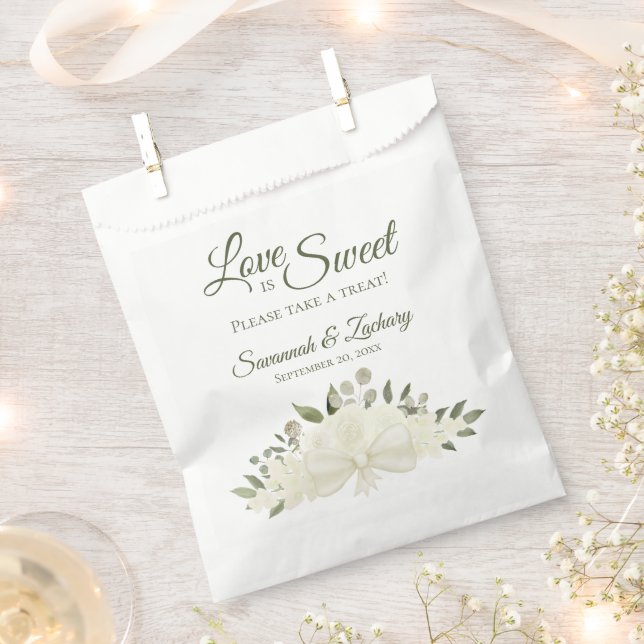 Love is Sweet White Roses Bouquet Elegant Wedding Favour Bag (Clipped)