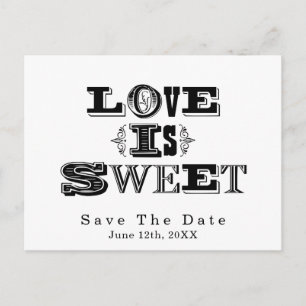 LOVE IS SWEET White Vintage Wedding Save The Date Announcement Postcard