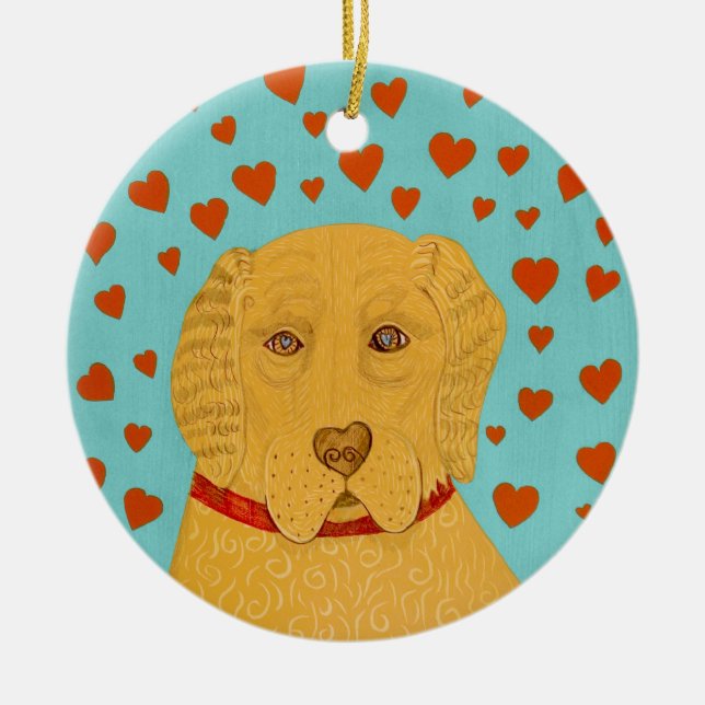Love is the Goldens rule- Stephen Huneck Ceramic Ornament (Front)