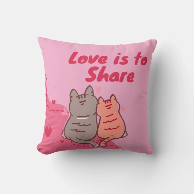  Love Is to Share Cute Cats  Throw Pillow (Front)