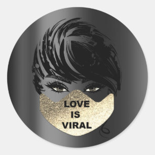 Love Is Viral Girl Coronavirus Gold Face Mask Classic Round Sticker