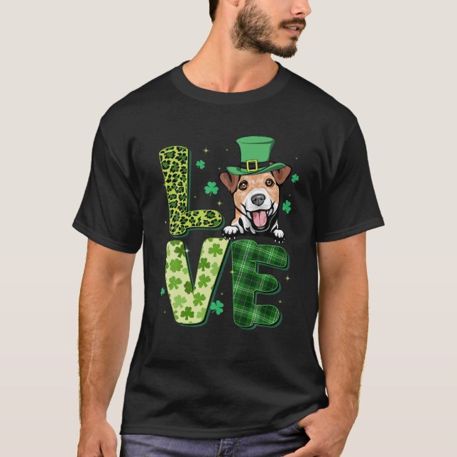 Love Jack Russell Terrier Leopard Shamrock St Patr T-Shirt (Front)