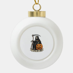 Love Job Grim Reaper Halloween Pumpkin Scythe_1 Ceramic Ball Christmas Ornament
