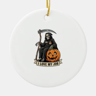 Love Job Grim Reaper Halloween Pumpkin Scythe_1 Ceramic Ornament