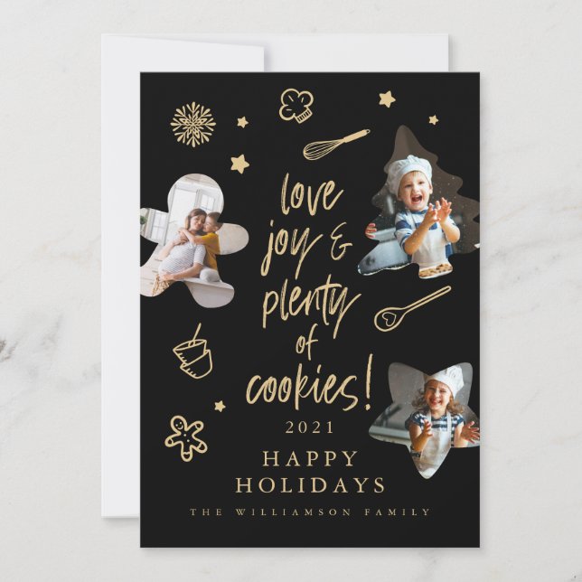 Love Joy Christmas Cookies Family Baking Photos Holiday Card (Front)