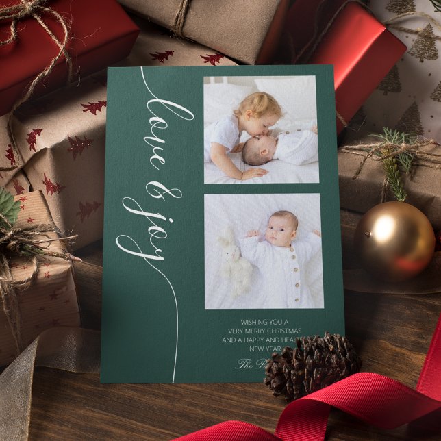 Love & Joy Christmas Script Photo Picture Holiday Card (Creator Uploaded)