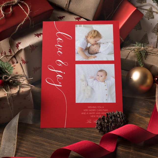 Love & Joy Christmas Script Photo Picture Holiday Card (Creator Uploaded)