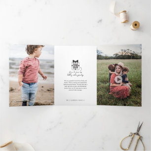 Love & Joy Family Photos QR Code Video Message Tri-Fold Holiday Card