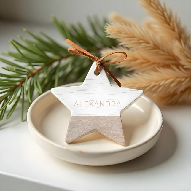Love Joy & Lasting Hugs White Wood Birch Bark Name Ceramic Ornament (Love Joy & Lasting Hugs White Wood Birch Bark Name Ceramic Ornament)