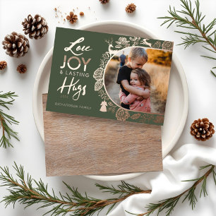 Love Joy & Lasting Hugs Woodland Animal Arch Photo Foil Holiday Card