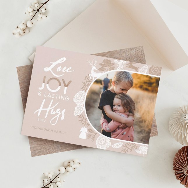 Love Joy & Lasting Hugs Woodland Animal Arch Photo Holiday Card (Creator Uploaded)