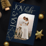 Love Joy Light Star of David Happy Hanukkah Photo Foil Holiday Card<br><div class="desc">Elegant Hanukkah photo card featuring an elegant typography design "Love Joy Light" in gold wrapped around an arch photo frame. Sparkling rose gold foil stars create the star of David. The reverse side features an elegant starry twinkling star of David pattern. Artwork by Moodthology Papery.</div>