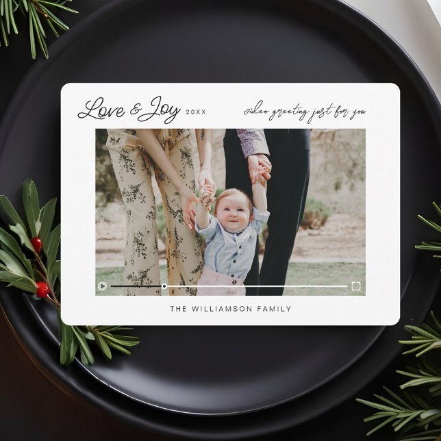 Love & Joy Modern Minimal QR Code Video Message Holiday Card (Love & Joy Modern Minimal QR Code Video Message Holiday Card)