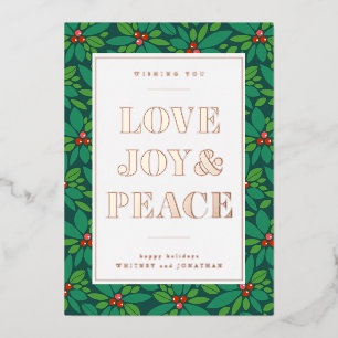 LOVE JOY & PEACE   Add Your Photo Foil Holiday Card