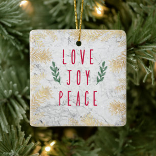 Love Joy Peace Christmas Flowers On Marble Ceramic Ornament
