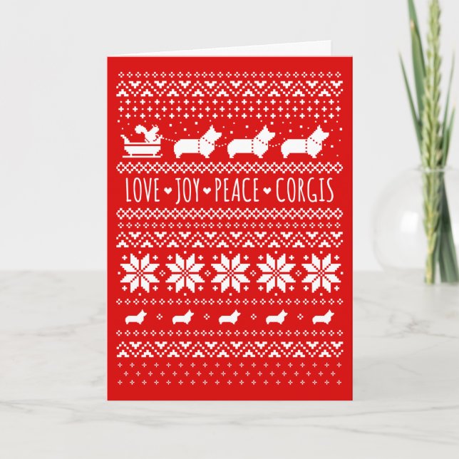 Love Joy Peace Corgis Festive Christmas Holiday (Front)