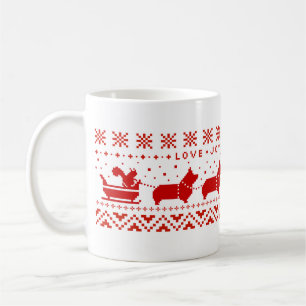 Love Joy Peace Corgis Festive Christmas Holiday Coffee Mug