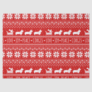 Love Joy Peace Corgis Festive Christmas Holiday Tissue Paper