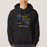 LOVE JOY PEACE Hebrew Hanukkah Hoodie<br><div class="desc">Stylish Hanukkah LOVE JOY PEACE Hoodie with CUSTOMIZABLE TEXT, including Hebrew translations in blue typography. Text is CUSTOMIZABLE, in case you wish to change anything. HAPPY HANUKKAH is also customizable, so you can replace with a name or initials. Part of the HANUKKAH Collection. Matching items are available.</div>