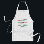 LOVE JOY PEACE Hebrew Personalized Standard Apron<br><div class="desc">This apron is a stylish gift for anyone who loves cooking at any time of year, but particularly during the holidays. The words LOVE JOY PEACE including their Hebrew translations are colour-coded in red, yellow and green. The text is customizable in case you wish to change anything. There is a...</div>
