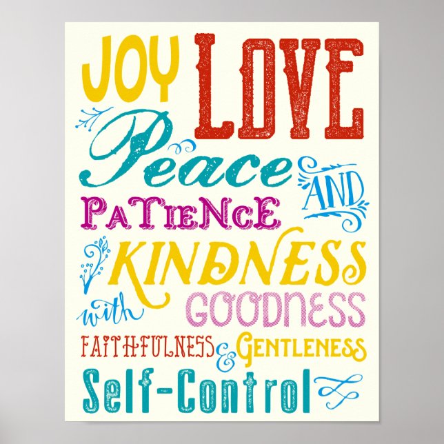 Love Joy Peace Kindness Goodness Typography Art Poster (Front)
