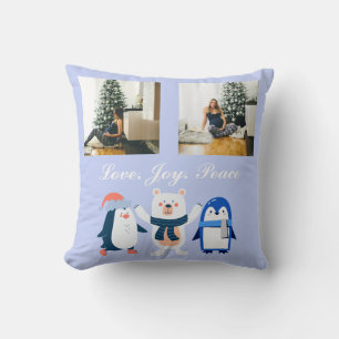 Love joy peace polar bear penguins 2 photo throw pillow