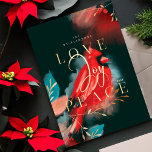 Love Joy & Peace Red Cardinal Watercolor Ebony Holiday Card<br><div class="desc">Our cardinal spirit holiday Christmas card embodies warmth, life and energy inspired by nature. Expressive brush and pen strokes are combined together with our artistic stylized red cardinal bird artwork. Evoking the feeling of love, joy and peace. Saturated hues of crimson reds, blush, deep ebony black, sapphire blue and dark...</div>
