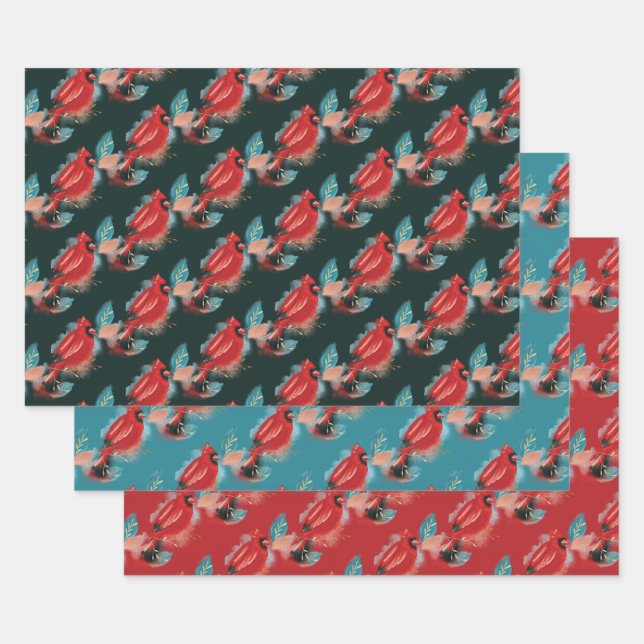 Love Joy & Peace Red Cardinal Watercolor Wrapping Paper Sheet (Set)