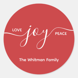 Love Joy Peace Red Christmas Classic Round Sticker
