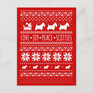 Love Joy Peace Scotties Festive Christmas  Holiday Postcard