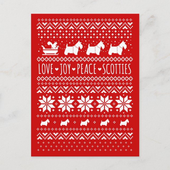 Love Joy Peace Scotties Festive Christmas  Holiday Postcard (Front)
