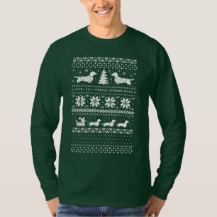 Love Joy Peace Wiener Dogs Fun Christmas Pattern T-Shirt