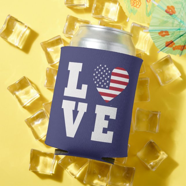 Love July 4TH Can Cooler, Patriotic July 4th Beer Cooler (In Situ Summer)