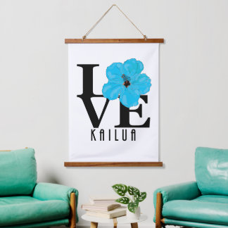 LOVE Kailua Blue Hibiscus  Hanging Tapestry