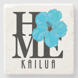LOVE Kailua Blue Hibiscus Stone Coaster