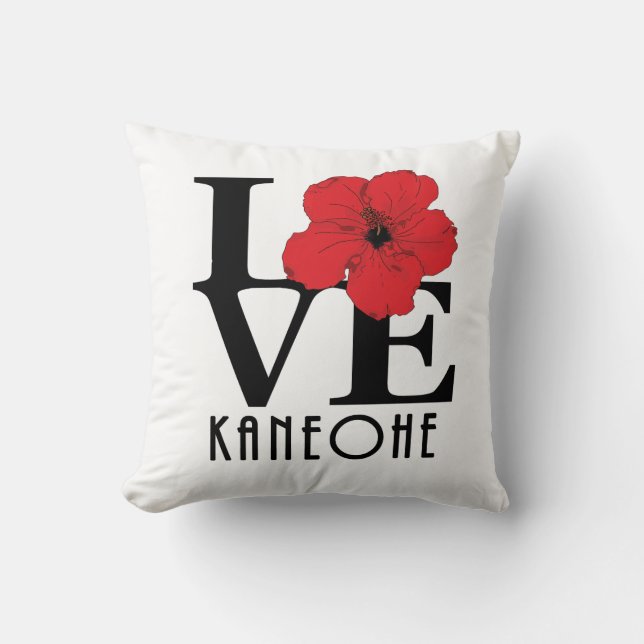LOVE Kaneohe Red Hibiscus Throw Pillow (Front)