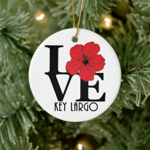LOVE Key Largo Red Hibiscus Ceramic Ornament