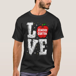 Love Kindergarten Cute Apple  Back To School Teach T-Shirt