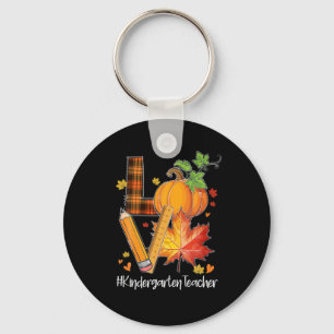 LOVE Kindergarten Teacher Fall Leaves Autumn Keychain
