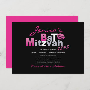 LOVE & KISSES CHAUD ROSE Bat mitzvah Invitation