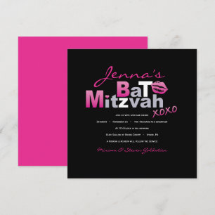 LOVE & KISSES CHAUD ROSE Bat mitzvah Invitation