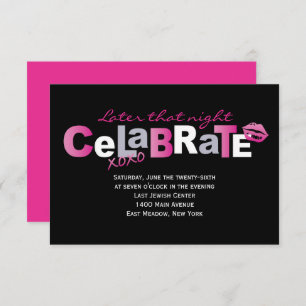 LOVE & KISSES Hot Pink Bat Mitzvah Party Card