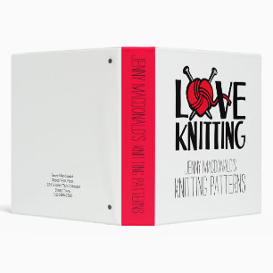 Love knitting Knitters Patterns red wool folder Binder