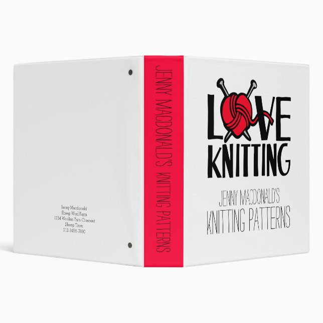 Love knitting Knitters Patterns red wool folder Binder (Background)