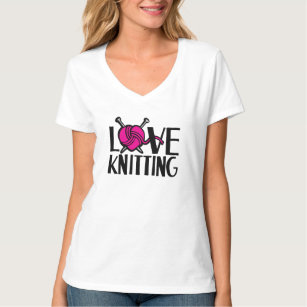 Love knitting pink black graphic slogan t-shirt